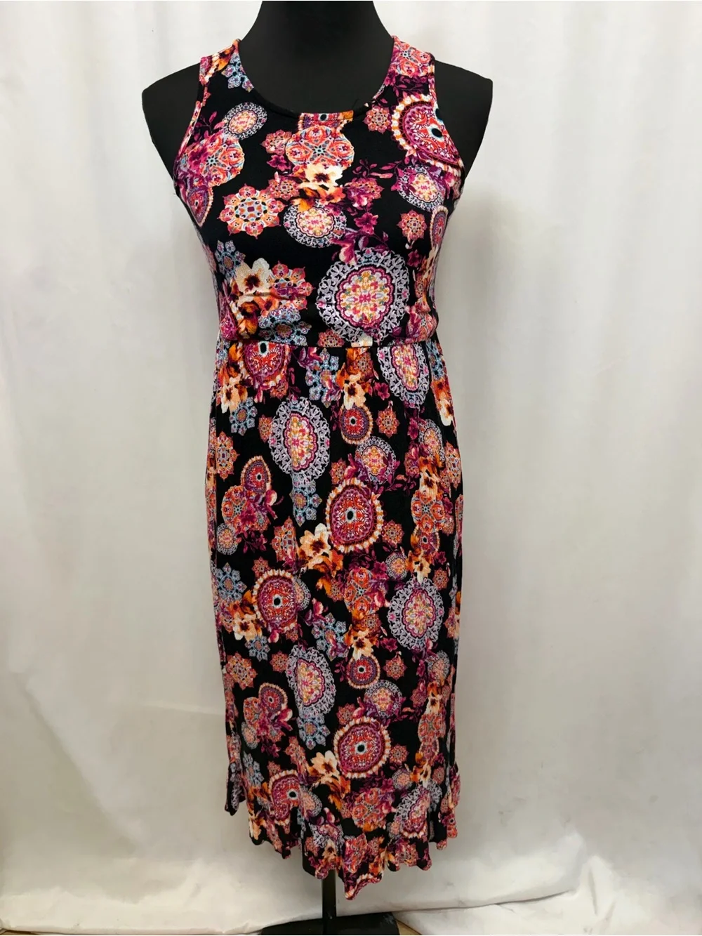 Art Class Girls L 10 12 Coral Floral Long Sleeve Ruffle Neck Boho Dress